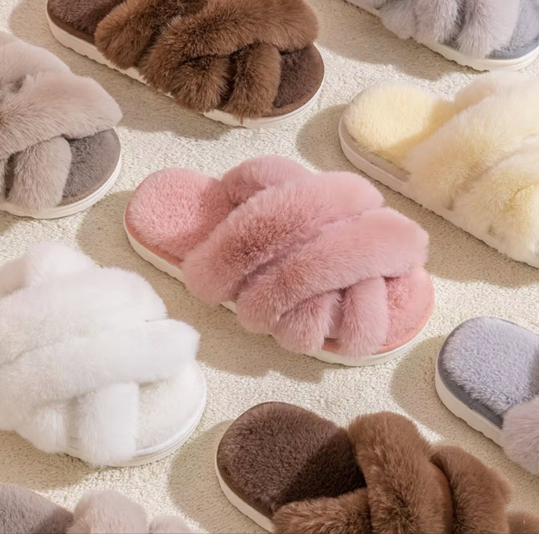 Indoor furry slippers cross design (size 36-41)
