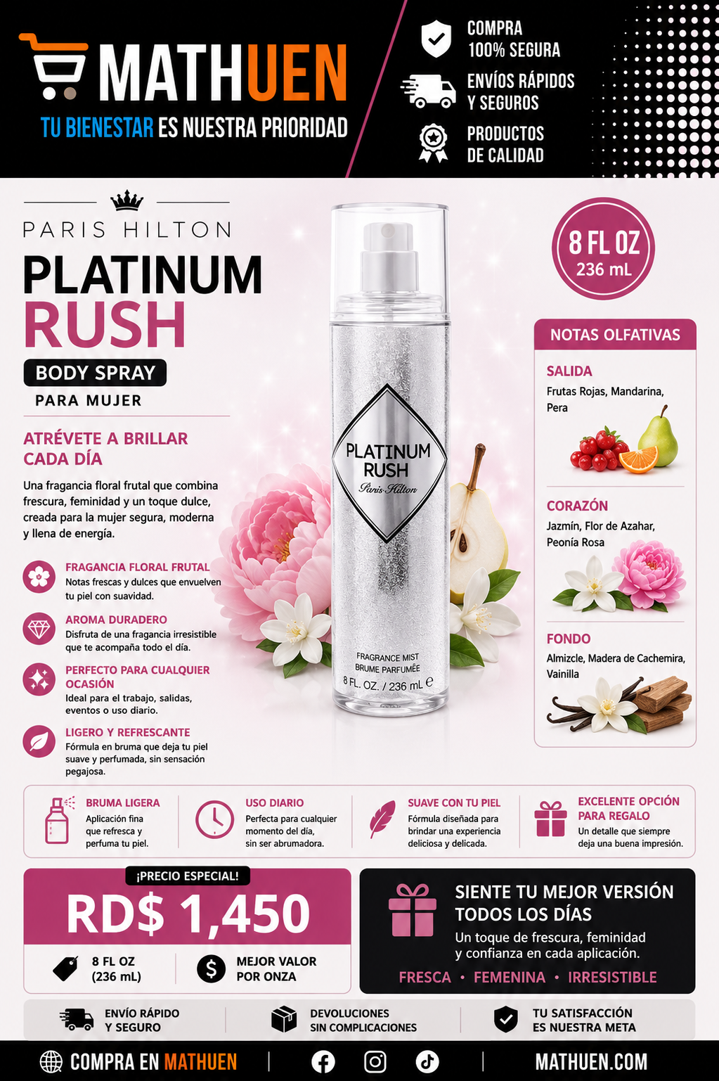 Paris Hilton Platinum Rush Body Spray — 8 oz_0