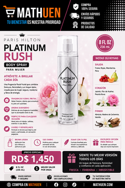 Paris Hilton Platinum Rush Body Spray — 8 oz