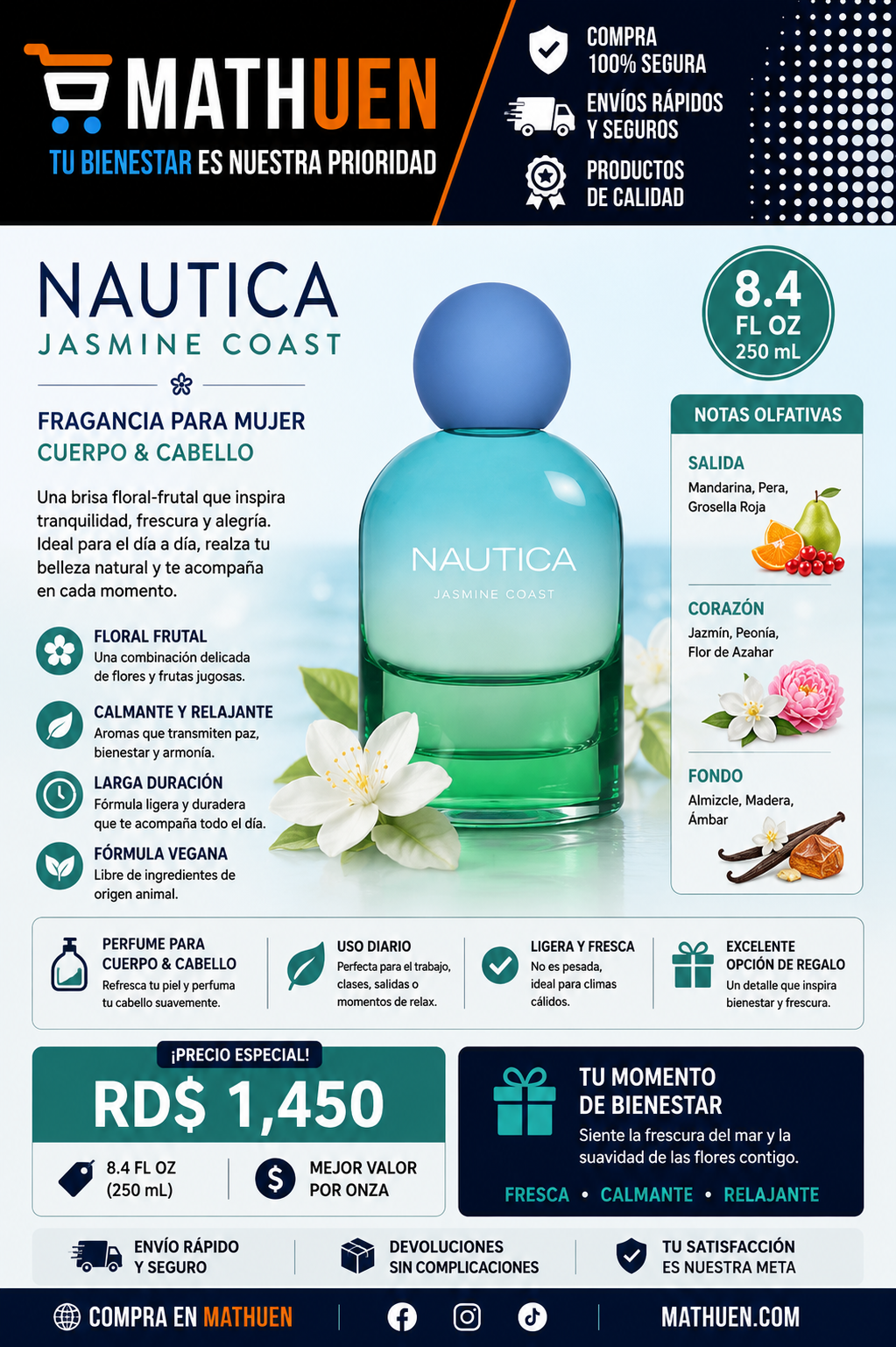 Nautica Jasmine Coast Hair & Body Mist — 8.4 oz