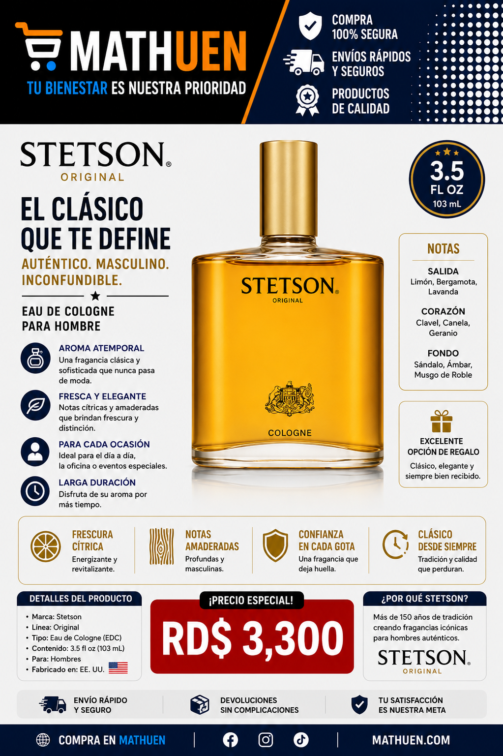 Stetson Original Cologne for Men — 3.5 oz_0