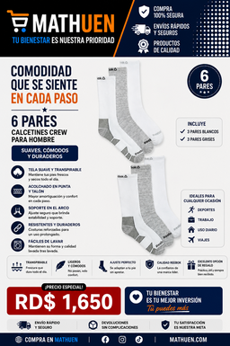 Reebok Pro Series Crew Socks blancas/grises — 6 pares