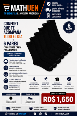 Reebok Pro Series Crew Socks negras — 6 pares