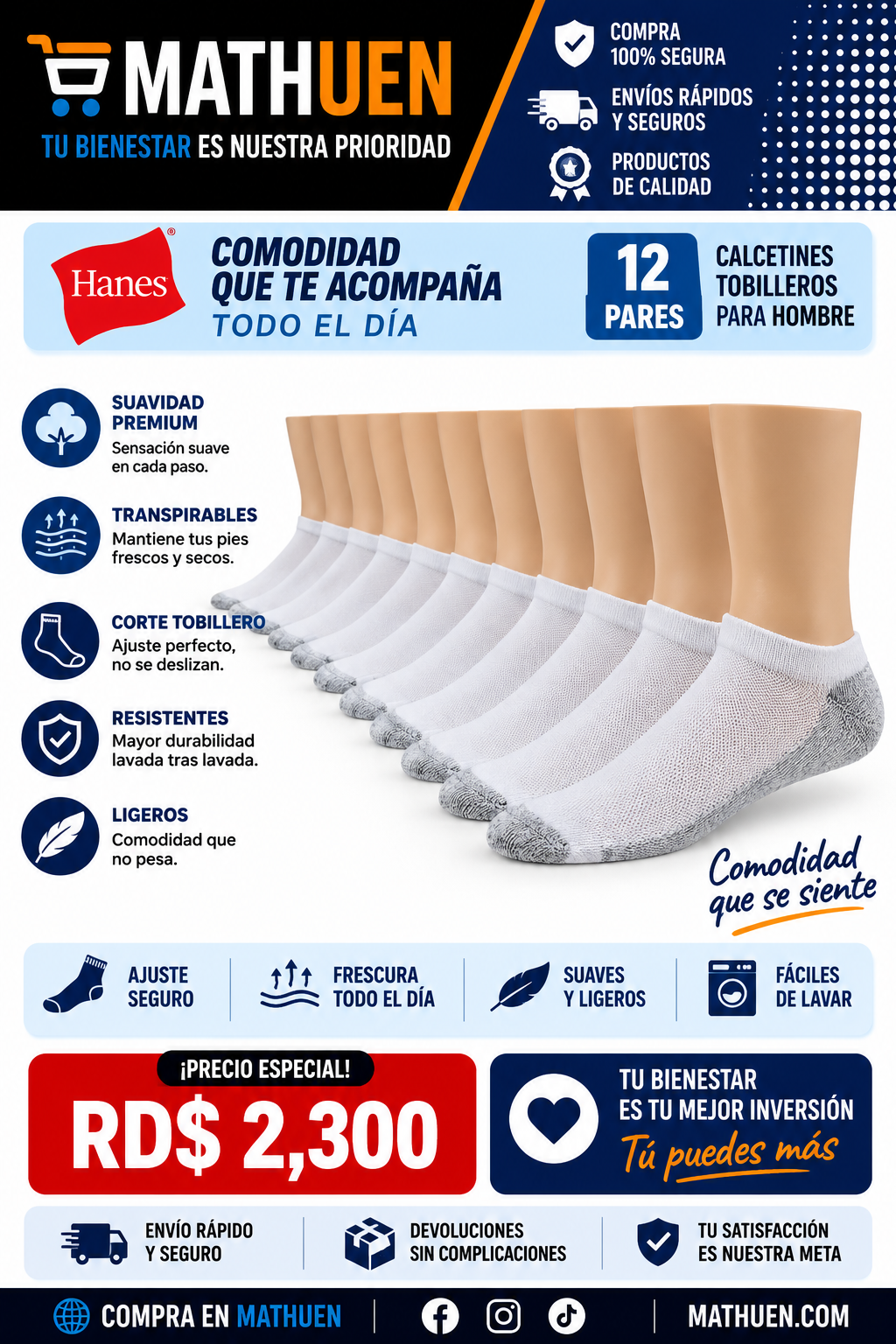 Hanes Low-Cut Socks blancas
