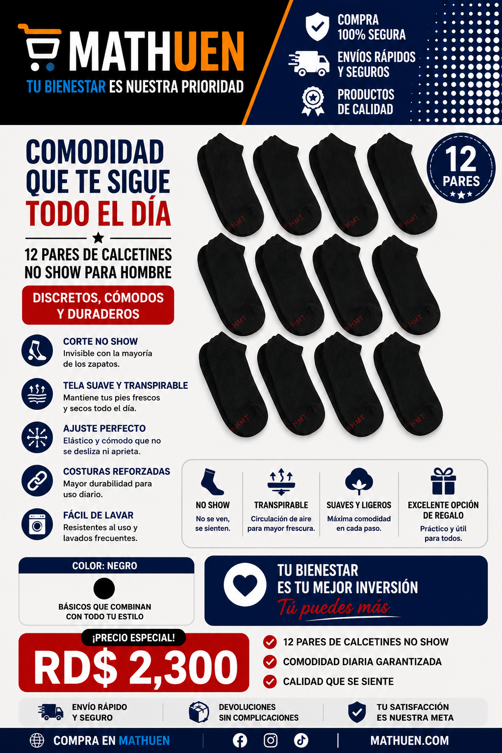Medias negras Low-Cut — paquete de 12