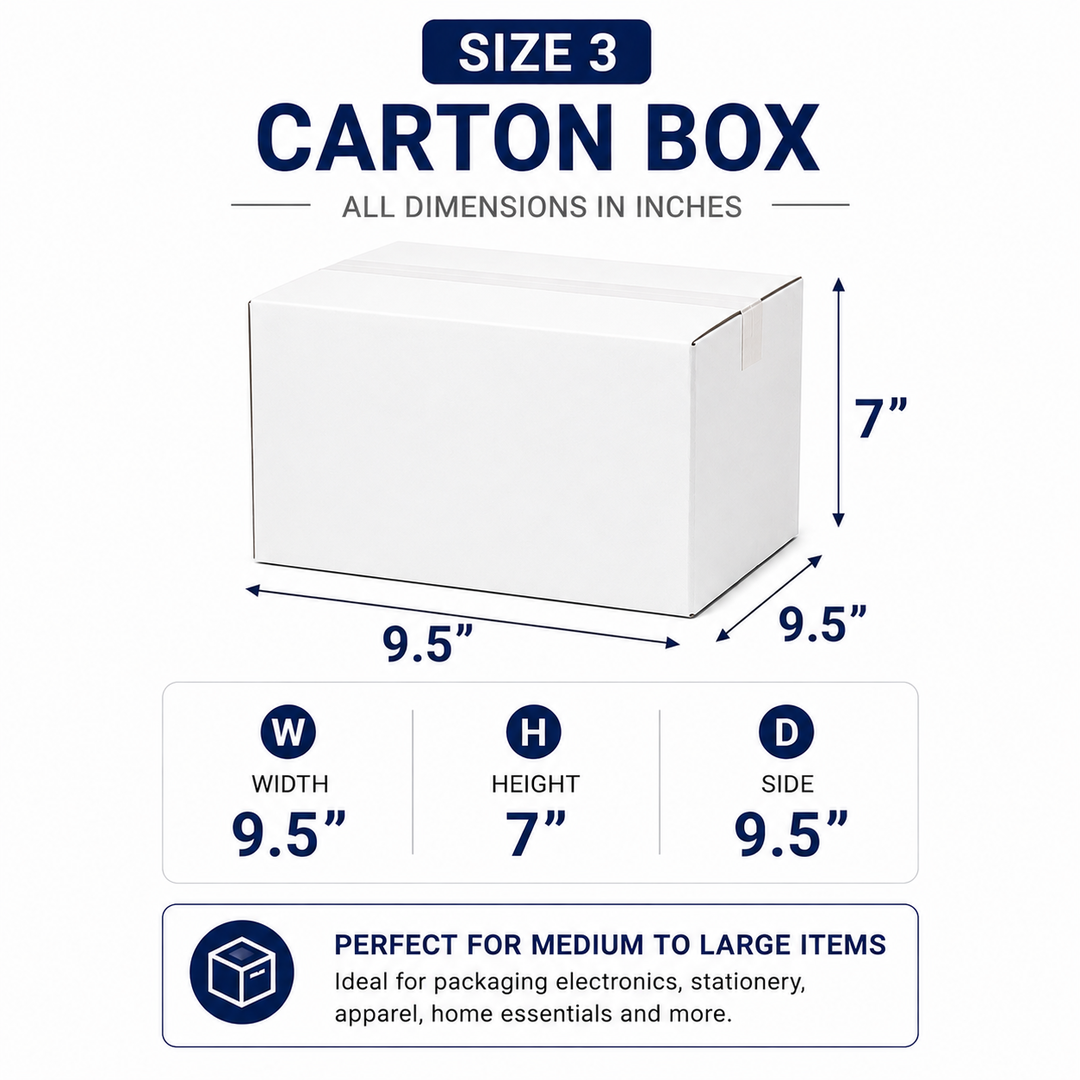 CARTON 3 - WHITE - 9.5” x 9.5” x 7”