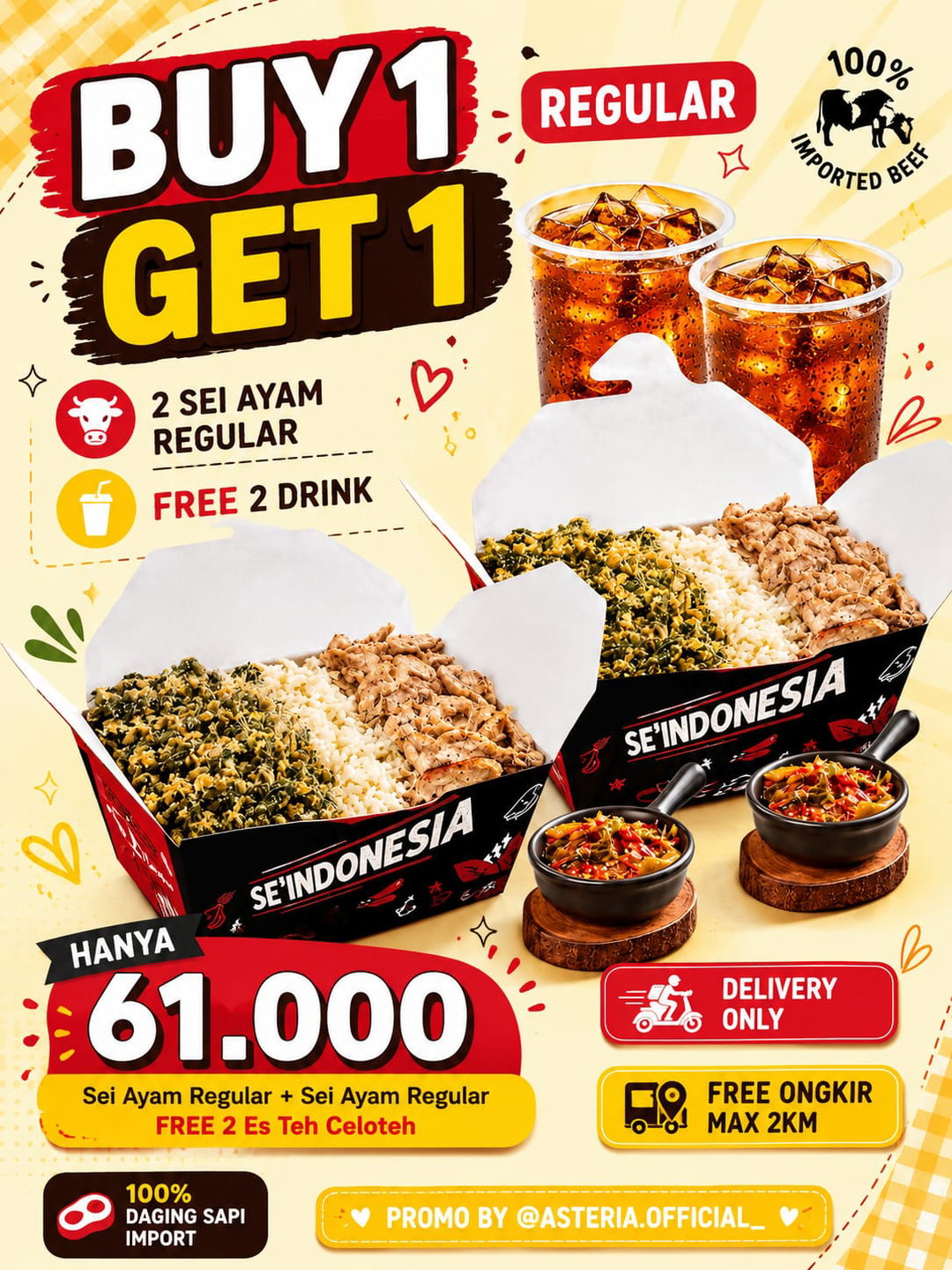 Sei Sapi reguler+Sei Ayam reguler+Free 2 es teh celoteh