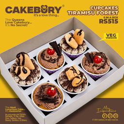 Cupcakes Tiramisu & Black Forest - 6 in a box (100% VEG)