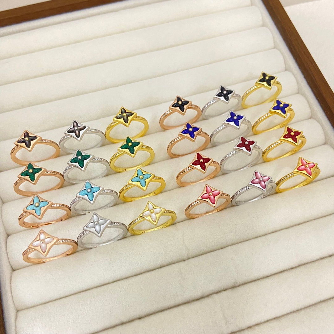 LV ringLVJZM0016-3834 new diamond-set mother-of-pearl pointed flower ring Code number: 6.7.8.9 Number: BOM125220