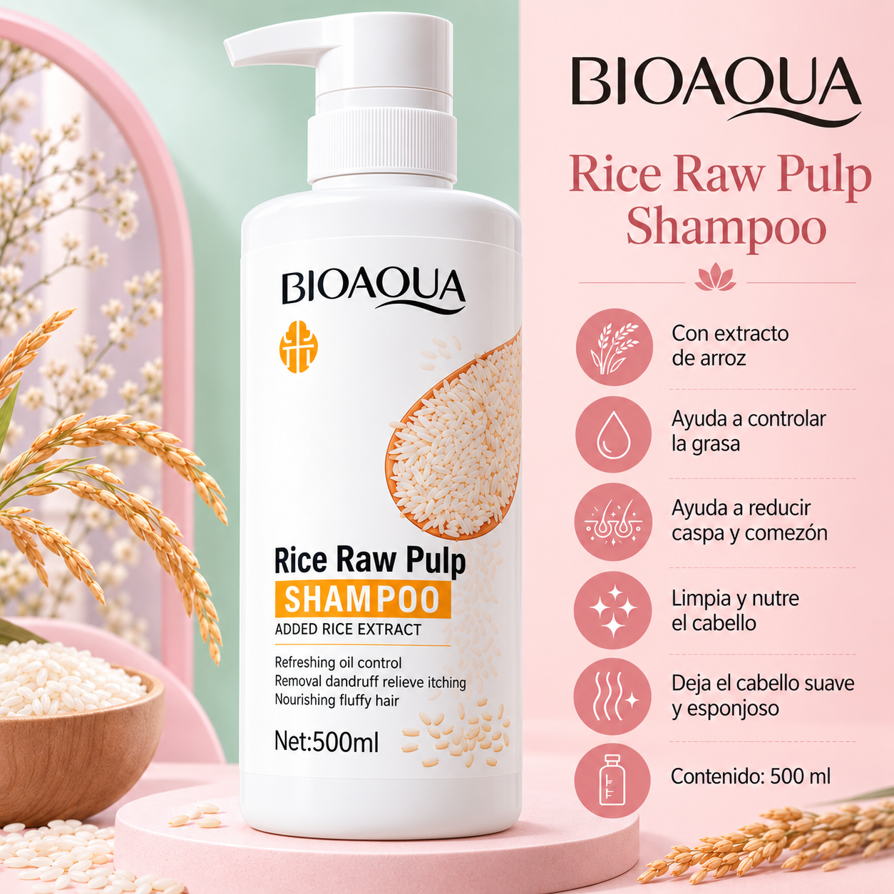 Shampoo de Arroz 🌾 BIOAQUA 500ml_1