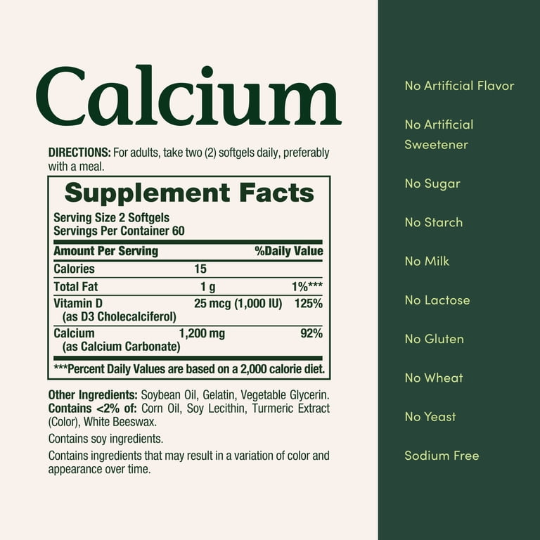 Nature's Bounty Calcium + Vitamin D3 1000 iu, Bone Health Mineral Supplement, 1200 Mg, Softgels, 120 Count_1