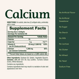 Nature's Bounty Calcium + Vitamin D3 1000 iu, Bone Health Mineral Supplement, 1200 Mg, Softgels, 120 Count