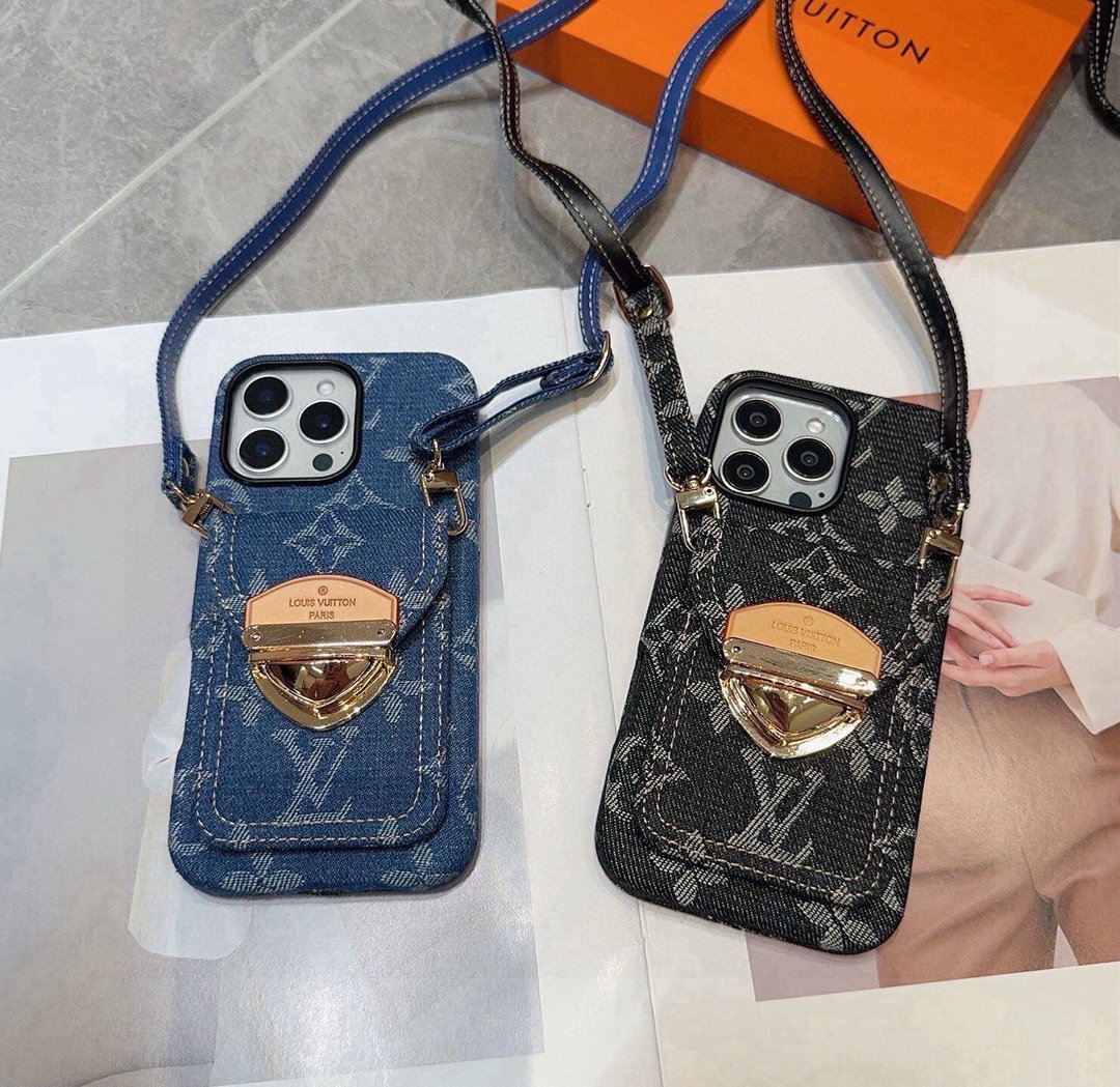85LV denim lock card bag phone case shoulder strap crossbody phone case all inclusive soft shell easy to install and retrieve, side hardware buttons with a strong texture [strong]