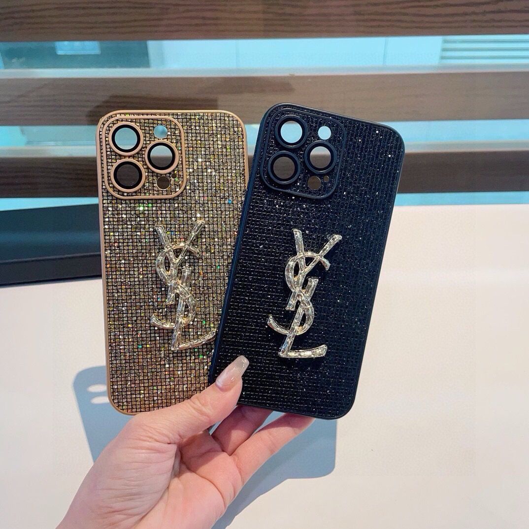 70 Saint Laurent YSL phone case, sparkling diamond spray type, side sticking precision hole phone case