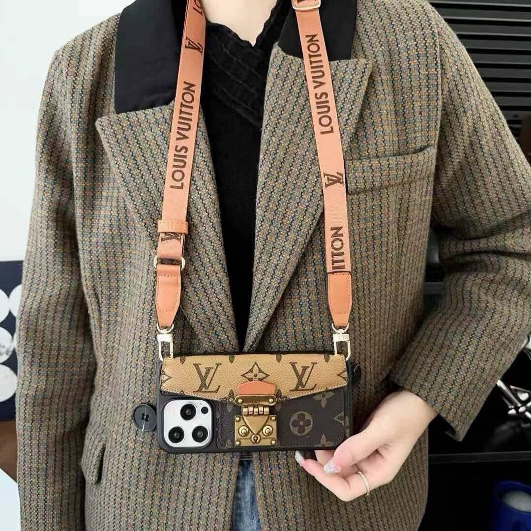85 LV messenger bag card bag phone case crossbody phone case, vintage flower top and bottom flip cover all inclusive case