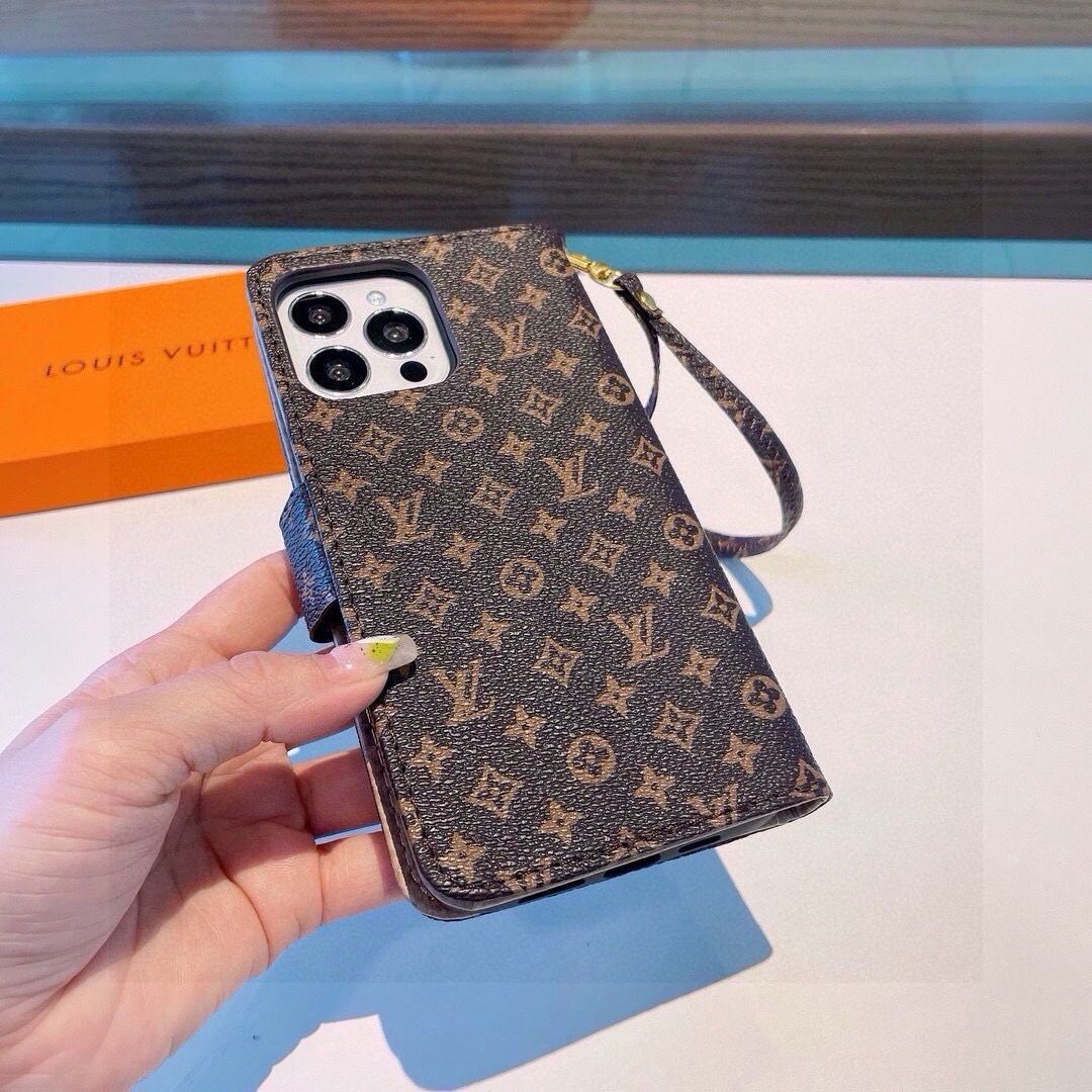 80 LV classic vintage leather case phone case, leather case with multiple card slots, vintage multifunctional phone case