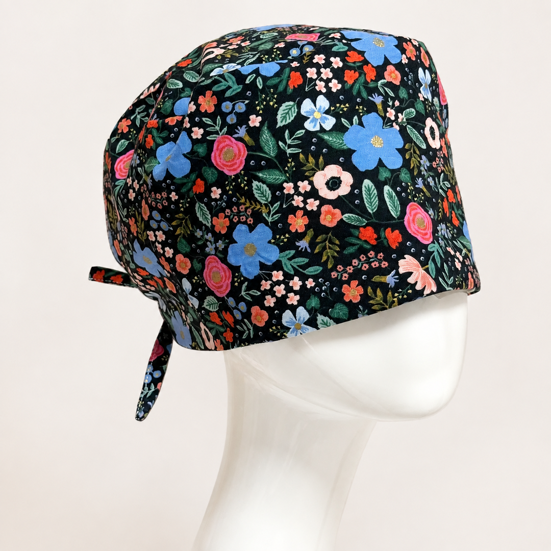 Rifle Paper - Wild Rose in Black Metallic Scrub Cap