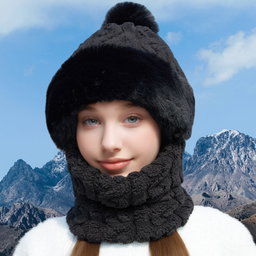 Women's Winter Plush Hat with Integrated Scarf and Mask