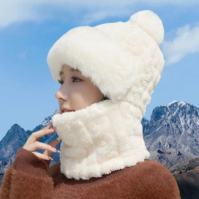 Women's Winter Plush Hat with Integrated Scarf and Mask_2