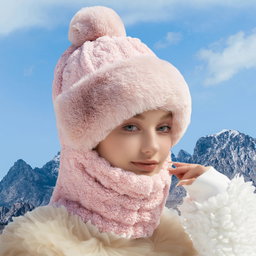 Women's Winter Plush Hat with Integrated Scarf and Mask