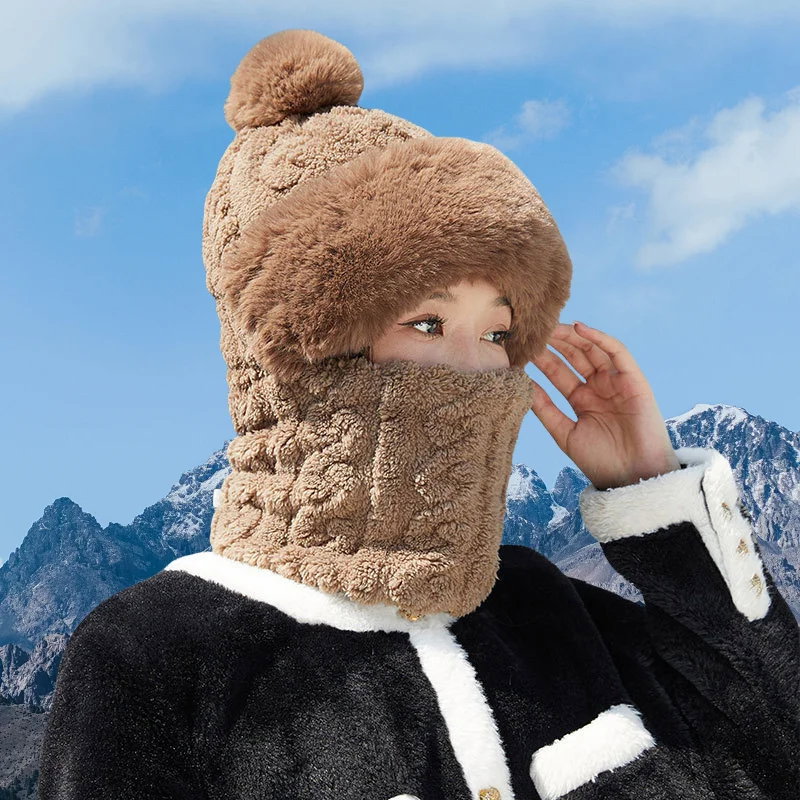 Women's Winter Plush Hat with Integrated Scarf and Mask_4