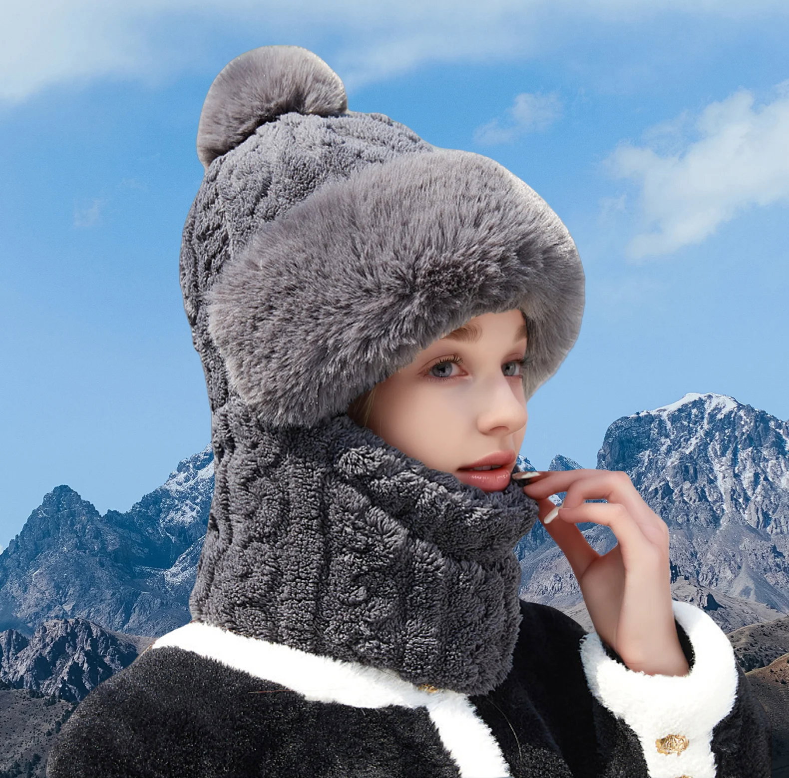 Women's Winter Plush Hat with Integrated Scarf and Mask_5