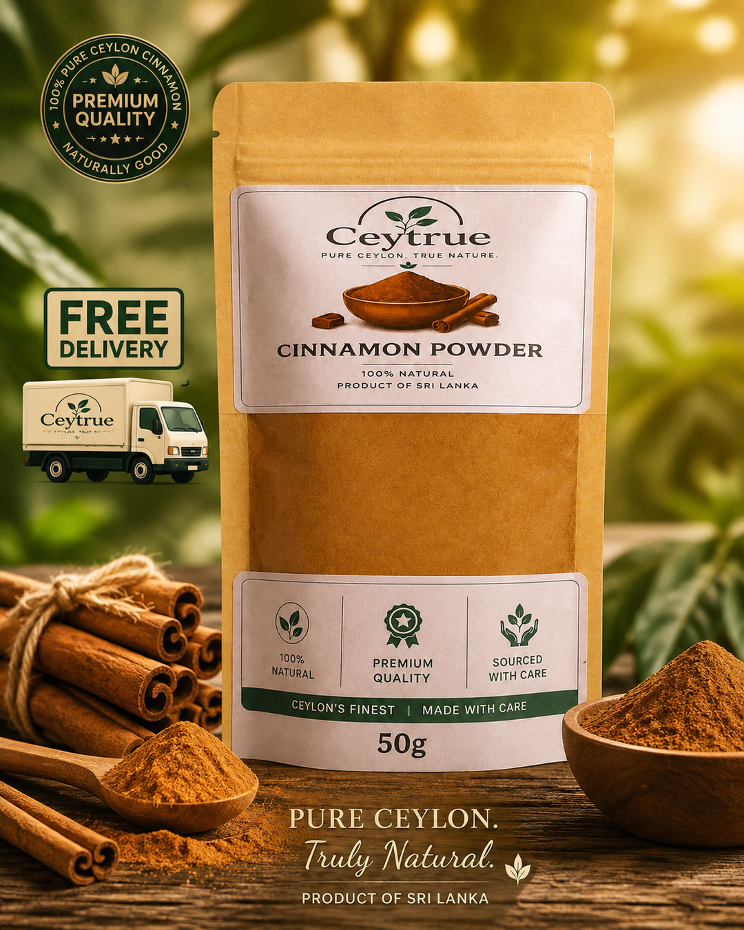 CEYTRUE Premium Ceylon Cinnamon Powder – 50g packet 