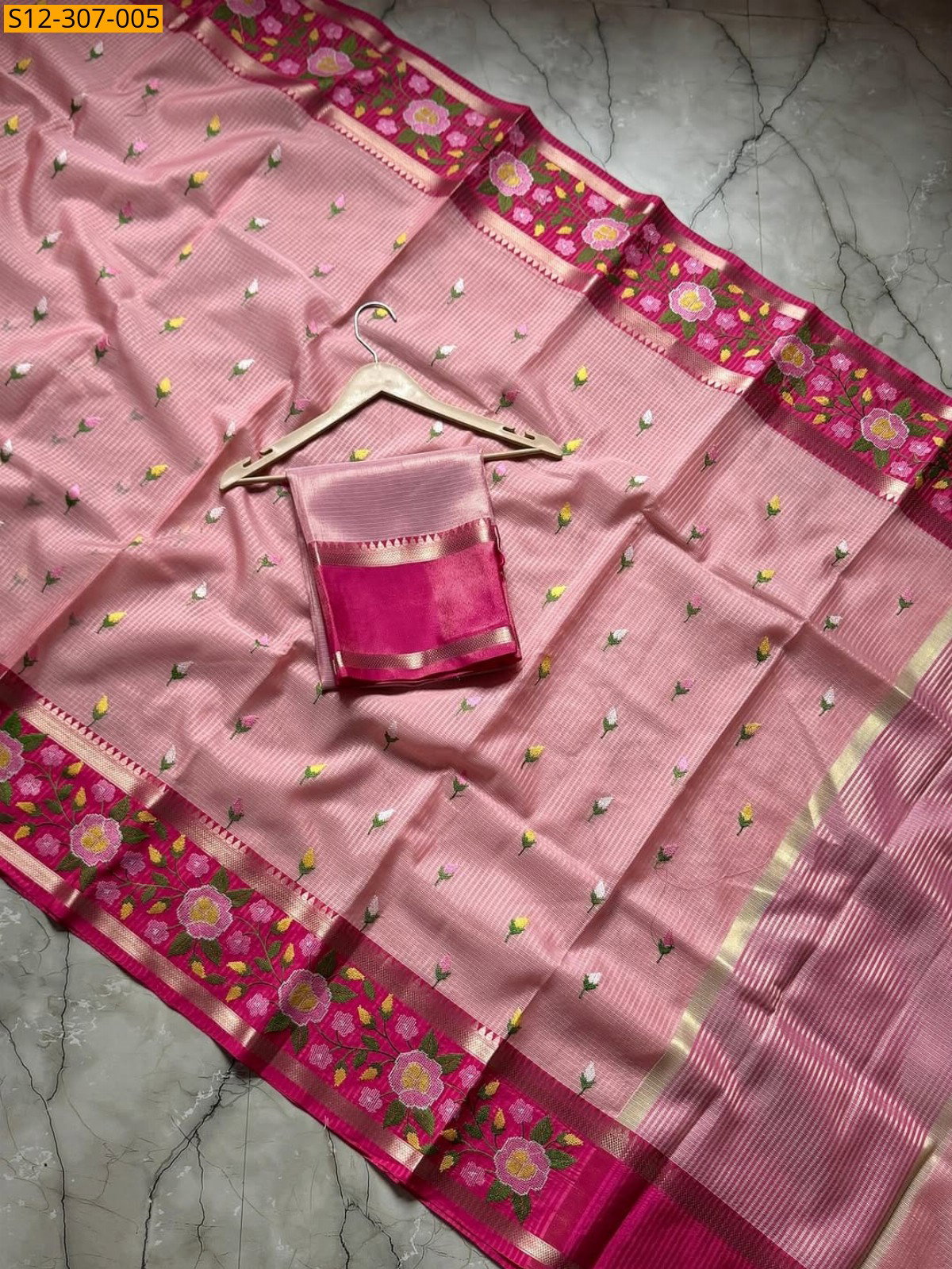 Banarasi kota chek embroidery Saree ST_0