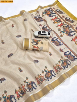 Fancy Linen Digital Print Saree ST