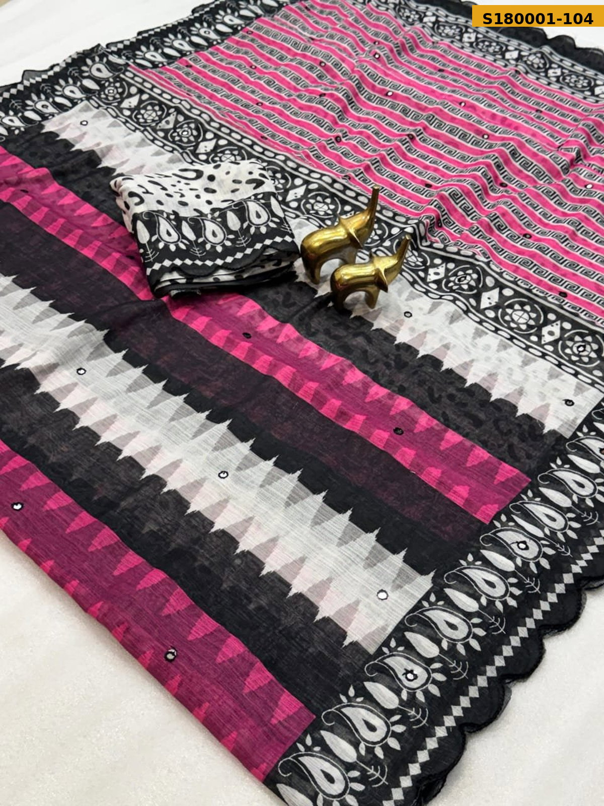 Fancy Soft Linen Cotton Zigzag Printed Saree ST_0