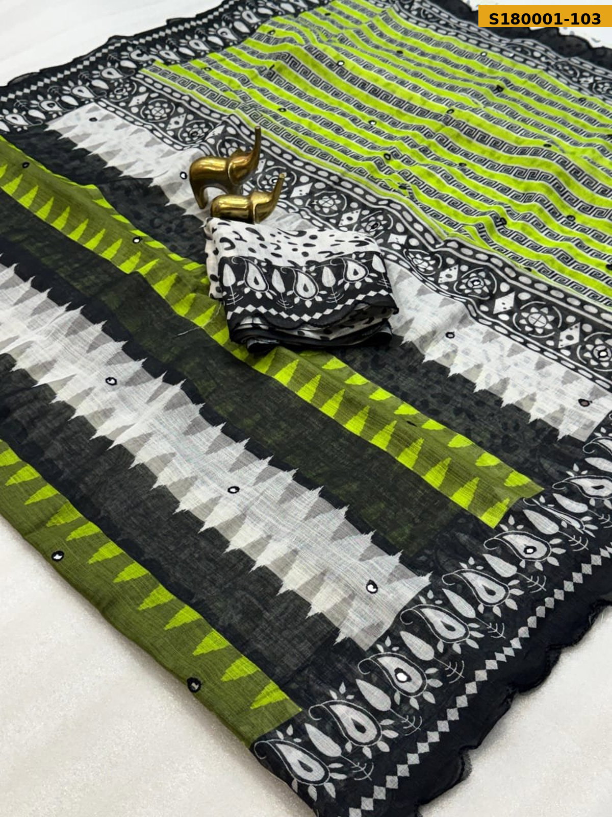 Fancy Soft Linen Cotton Zigzag Printed Saree ST_1