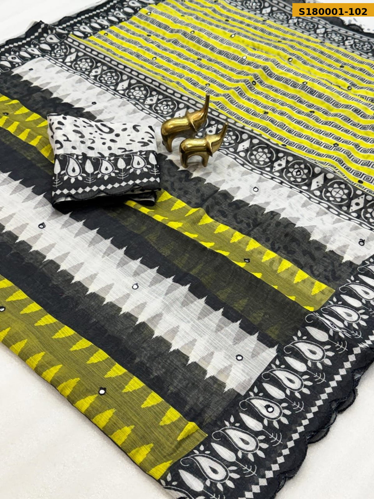 Fancy Soft Linen Cotton Zigzag Printed Saree ST_2
