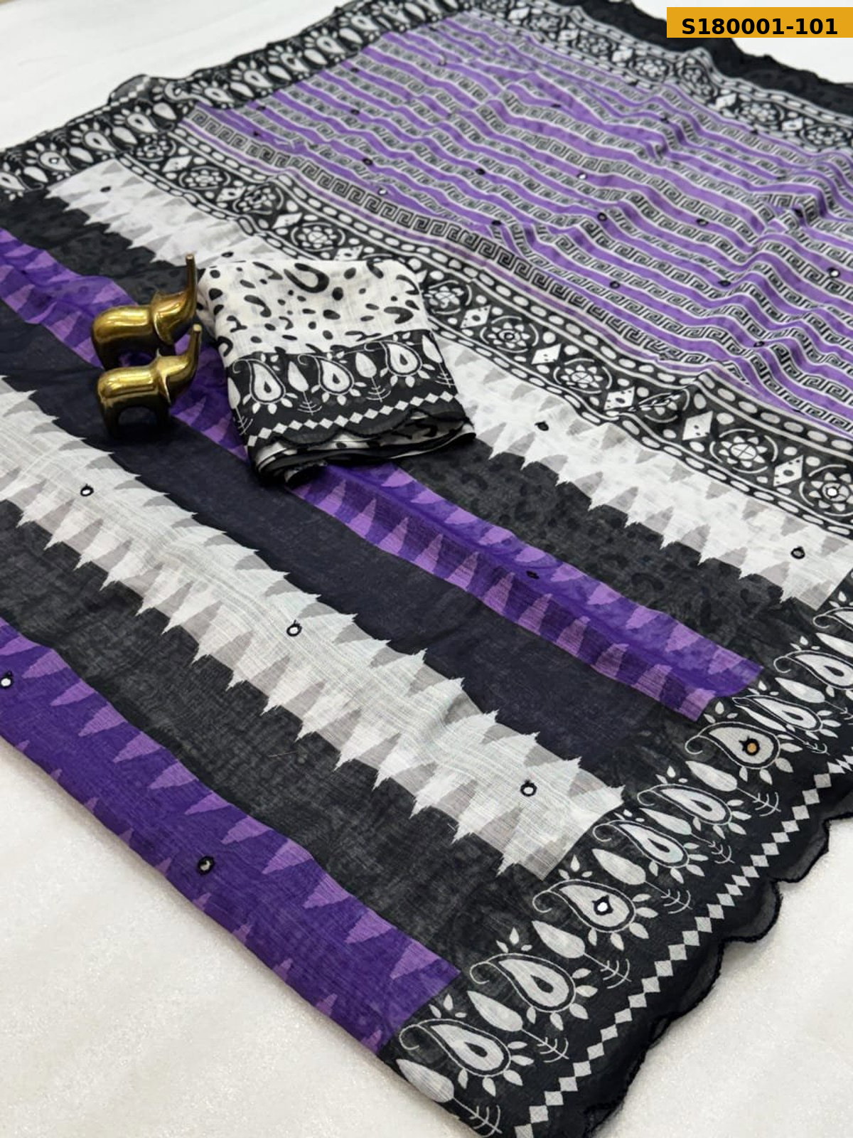 Fancy Soft Linen Cotton Zigzag Printed Saree ST_3