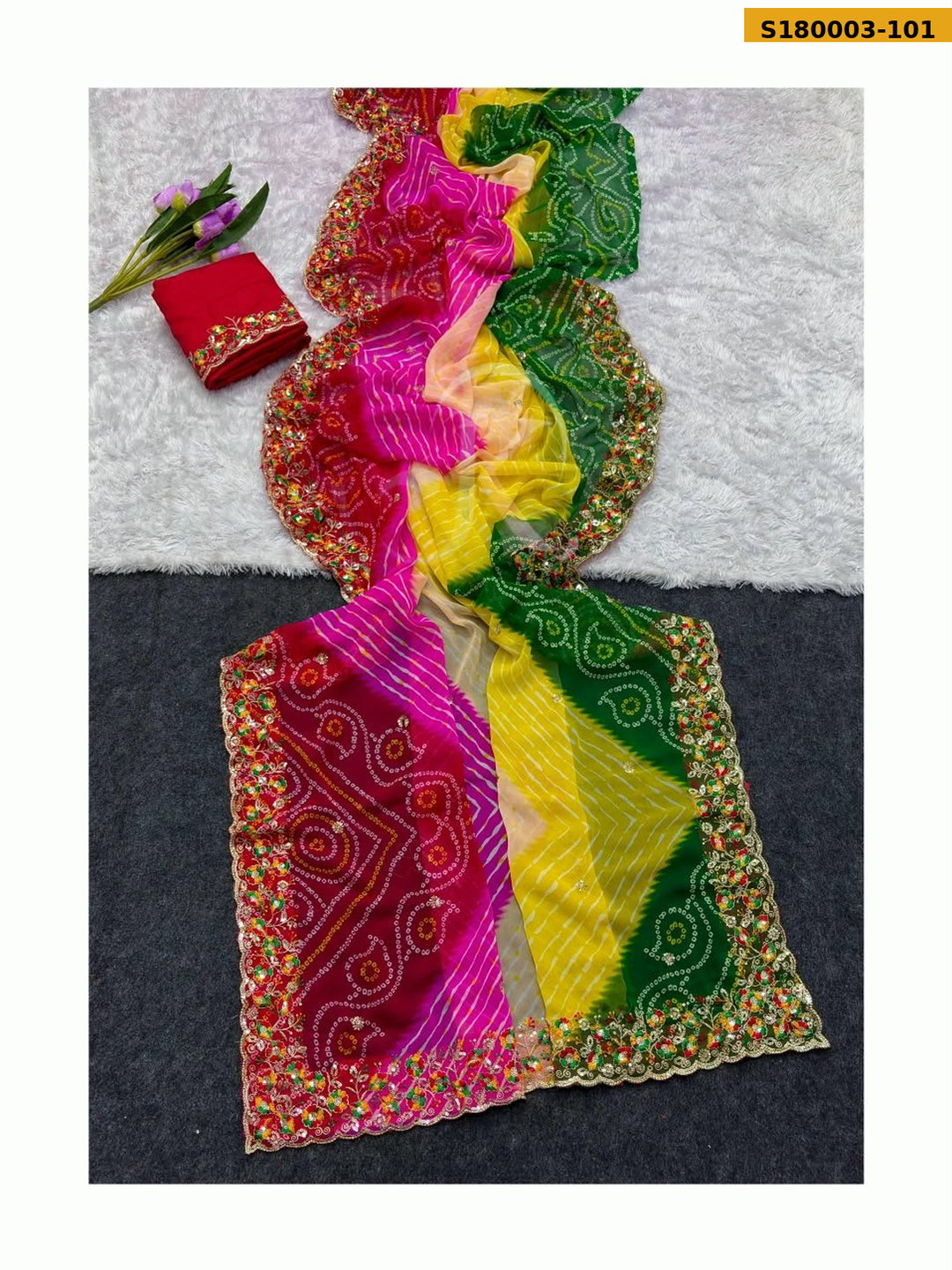 Fancy Georgette Bhandhani Printed Saree ST