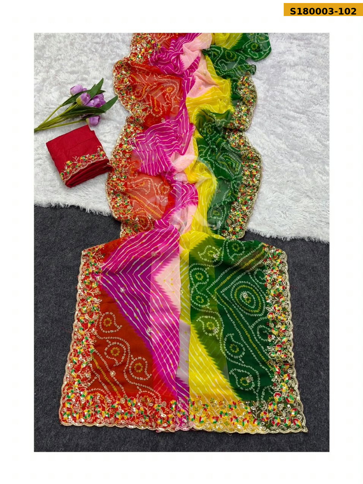 Fancy Georgette Bhandhani Printed Saree ST_1