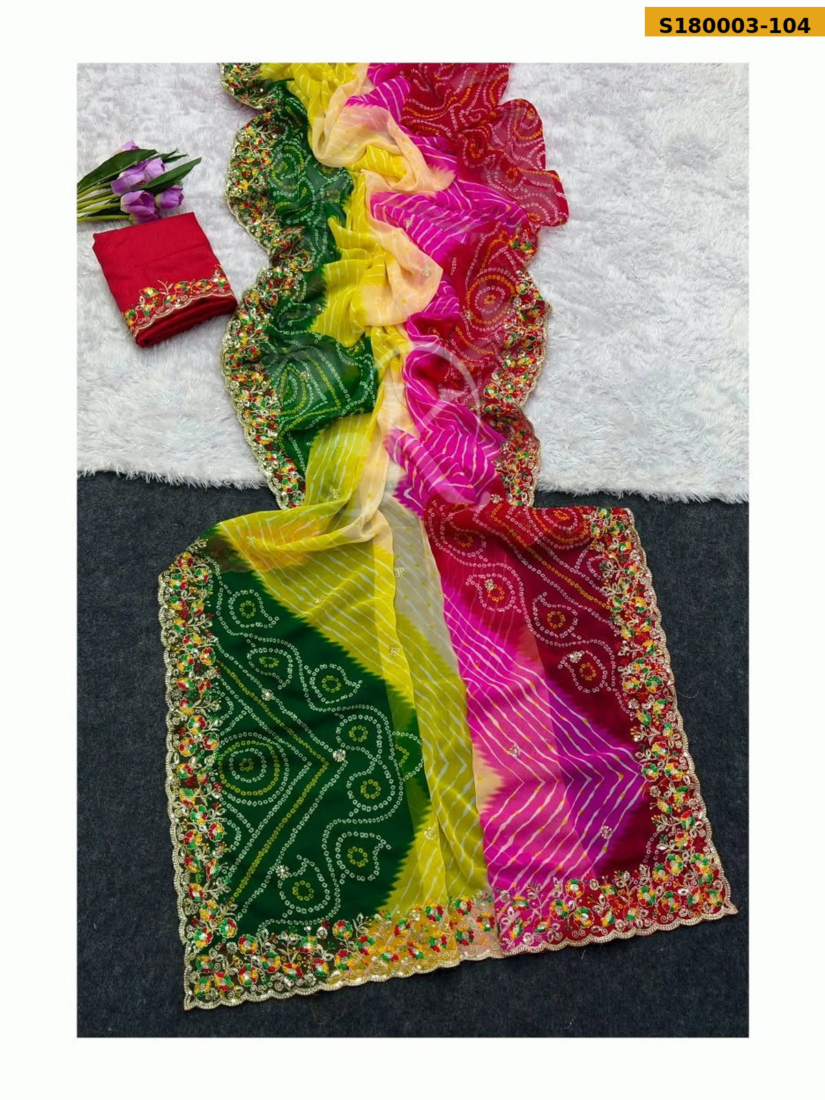 Fancy Georgette Bhandhani Printed Saree ST_3