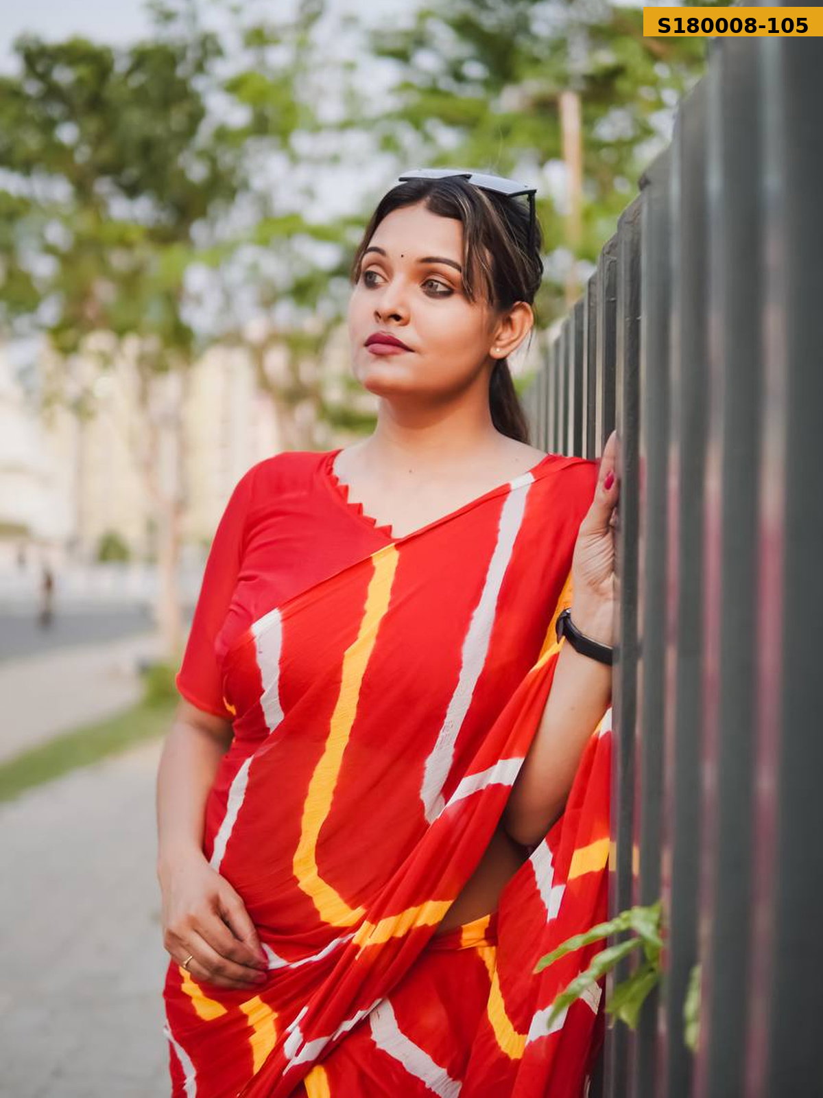 Fancy Chinnon Hand Bandhej Saree ST_0