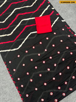 Fancy Chinnon Hand Bandhej Saree ST