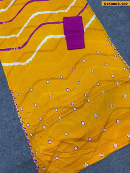 Fancy Chinnon Hand Bandhej Saree ST