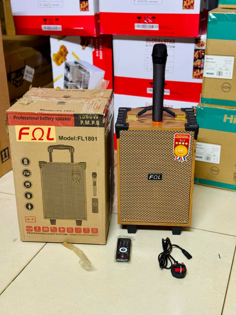FQL FL1801 professional battery speaker with a karaoke microphone and remote control_0