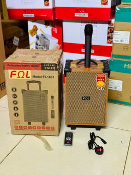 FQL FL1801 professional battery speaker with a karaoke microphone and remote control