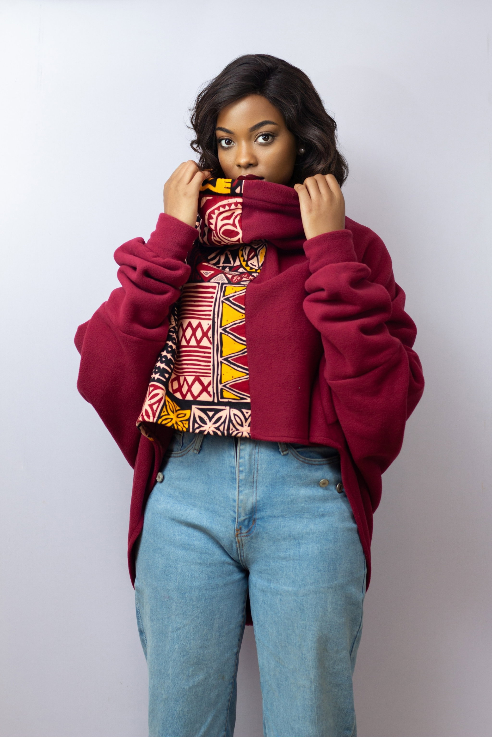 Ascili Cropped snuggy - Maroon / Print_0