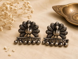 Mor – German Silver Peacock Ghungroo Studs