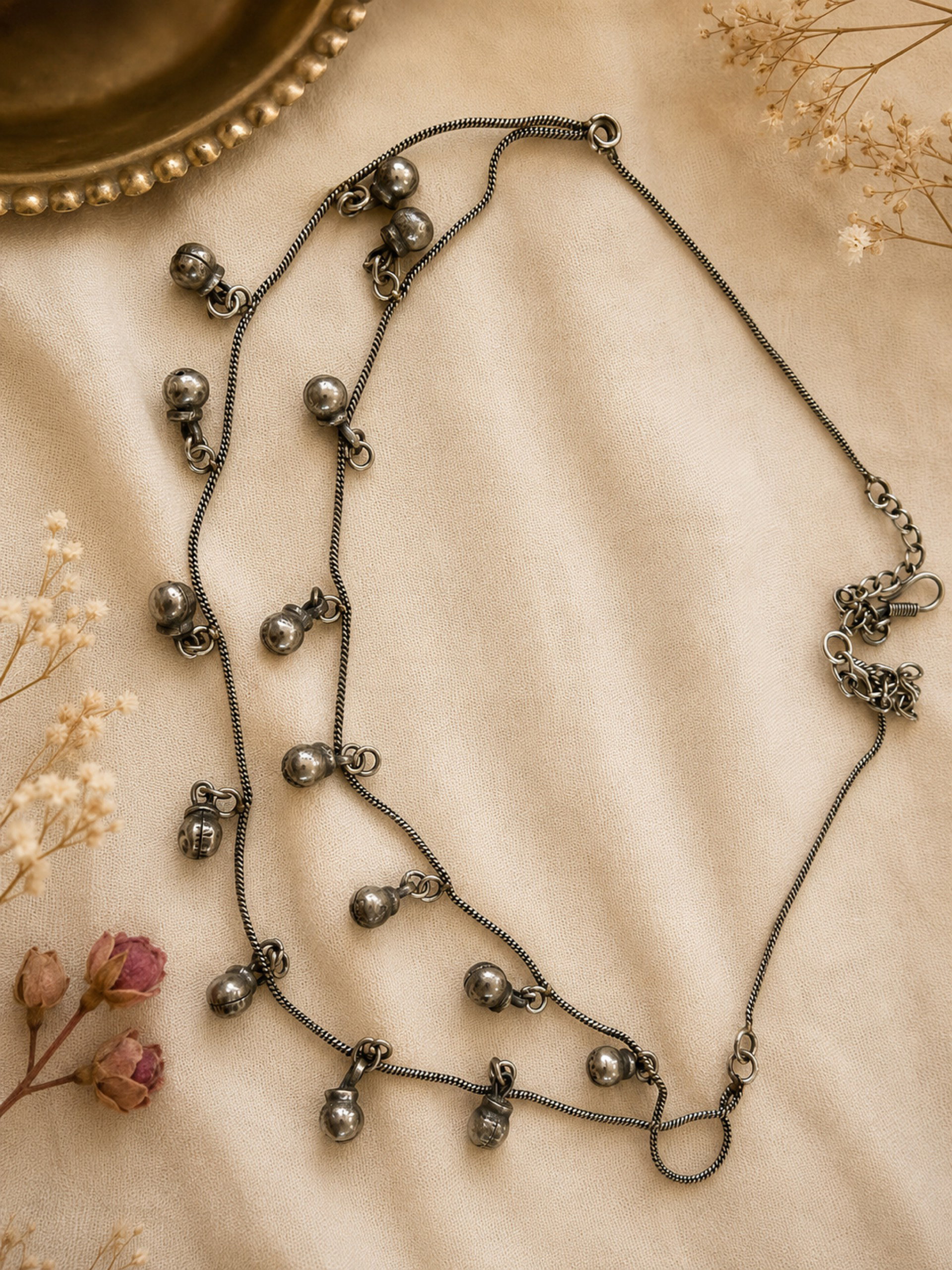 Brass Double Ghungroo Chain With Silver Plating_0