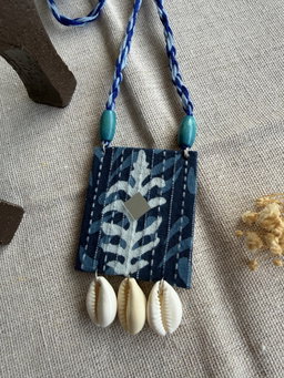 Indigo Leaf Print with cowrie shell drops