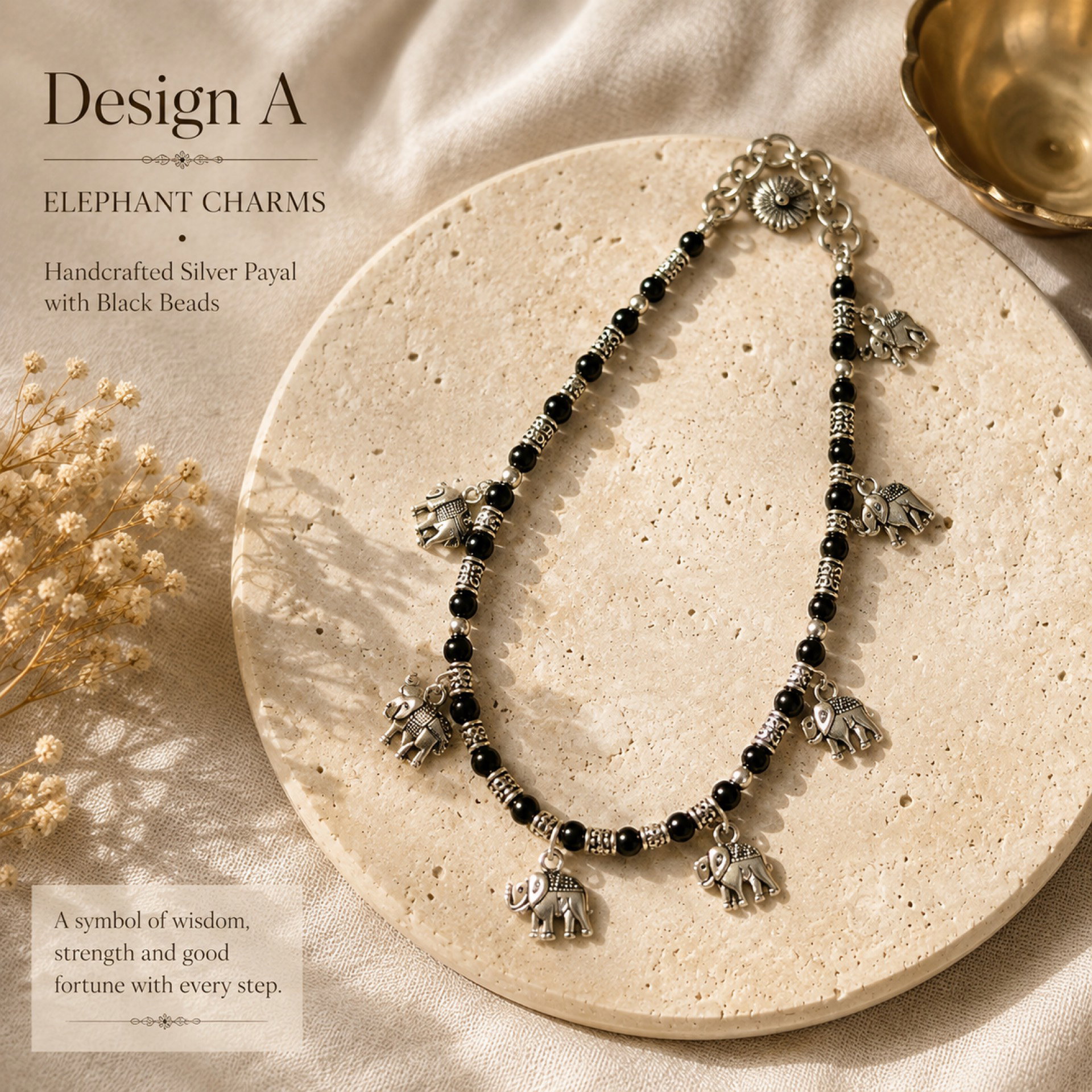 Heritage Elephant Charm oxidixed anklet_0