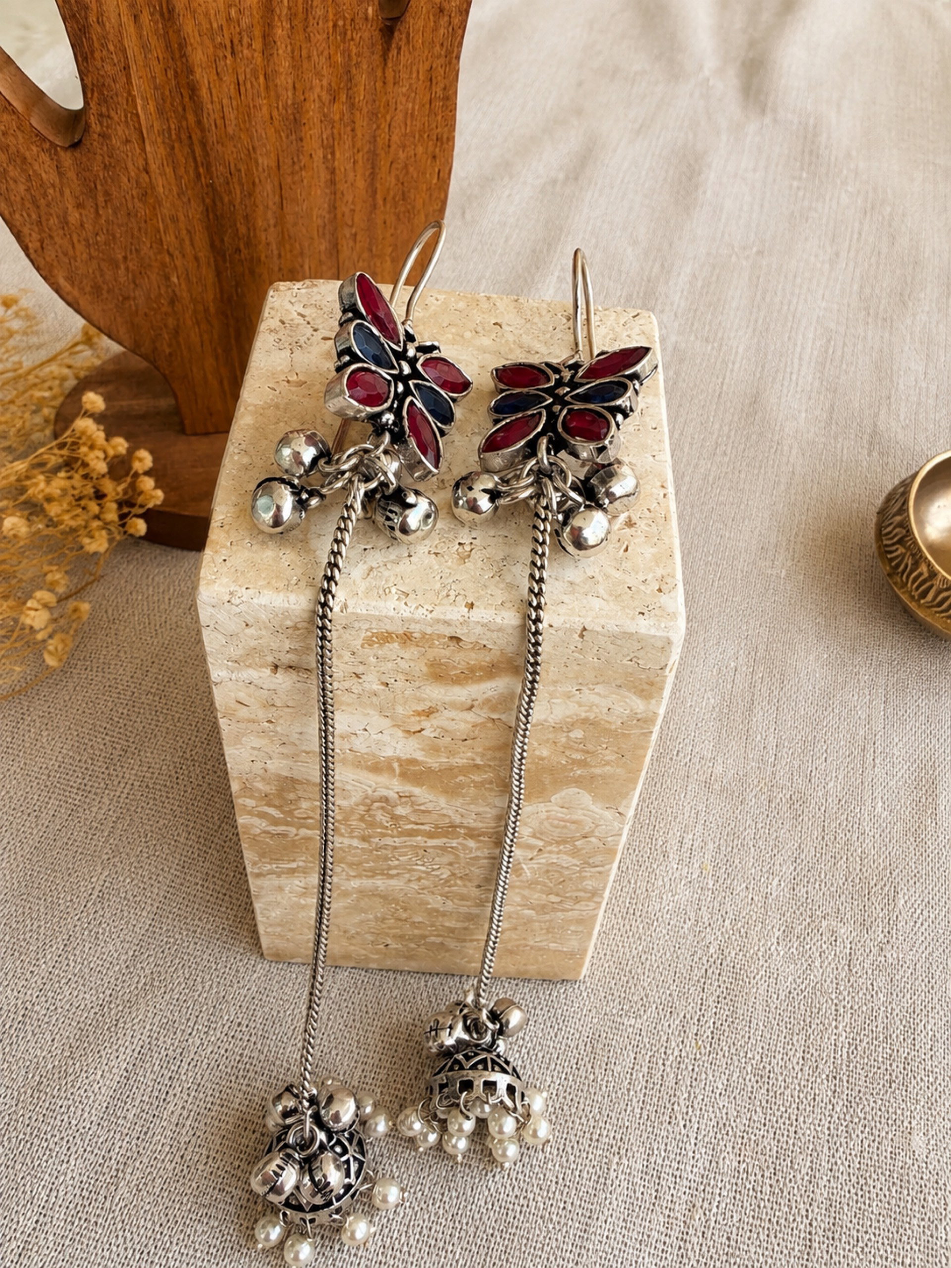 Kashmiri Gulbahar Chain Earrings - Ruby_0