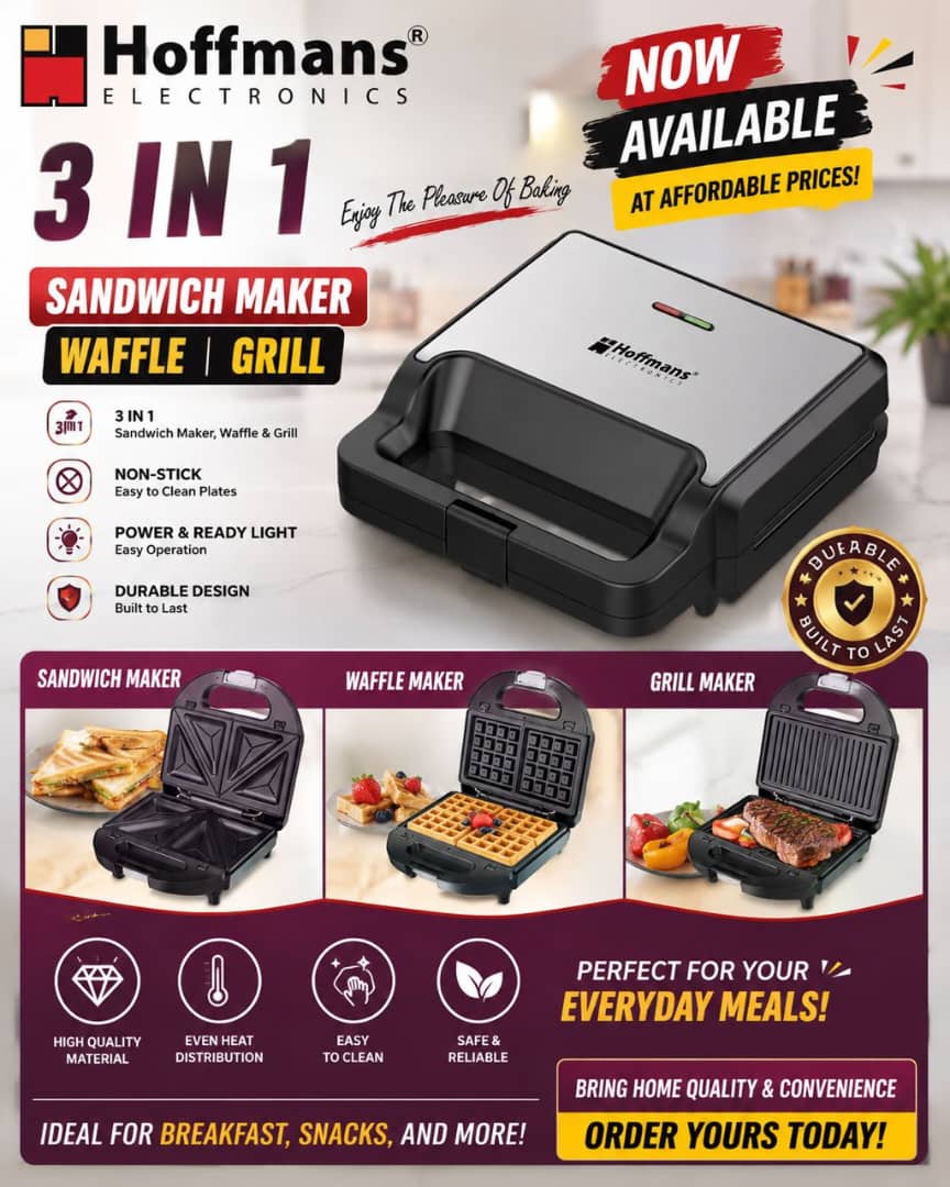 Hoffmans Electronics 3-in-1 Sandwich Maker, Waffle, and Grill,