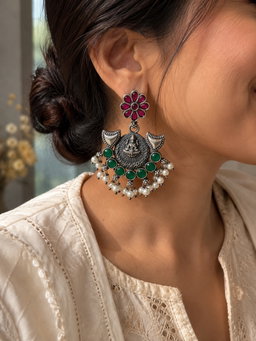 Tribal Lakshmi Chandbali Earrings-Multicolor