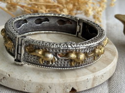 Oxidized Silver Kada Elephant with kundan